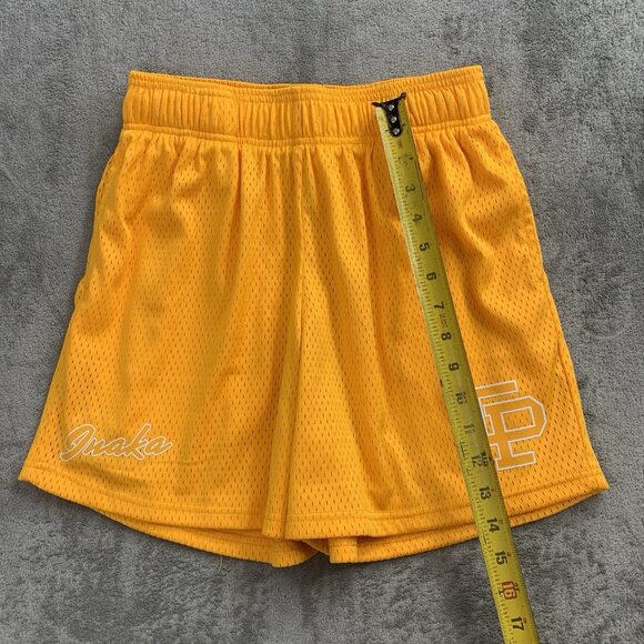 Inaka Power Shorts Mens Small Yellow Mesh Athletic Gym Logo Workout Activewear - Picture 3 of 9